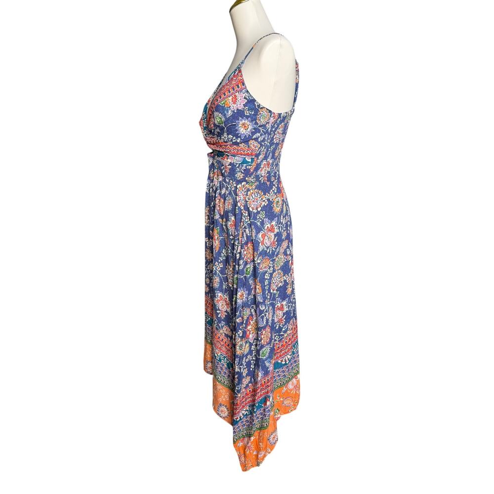 Angie Blue Floral Boho Cutout Maxi Dress Handkerchief Hem NWT Large - Picture 7 of 12